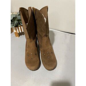 Sanita Women's Brown Suede Western Boots With Studded Accents Size 7.5/38